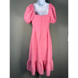 TCEC Tech Textured Pink Puff Sleeve Midi Dress Coquette Barbiecore M Wedding‎ Guest thumbnail 6