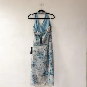 NEW Lulu’s Francine Multi Boho Print Halter Midi Dress in Blue Medium thumbnail 3