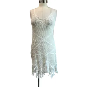 Endless Blu White Crochet Fringe Cover Up Boho Festival Beach‎ Dress Size M thumbnail 2