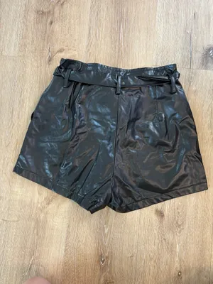 Black High Waisted Leather Shorts thumbnail 6