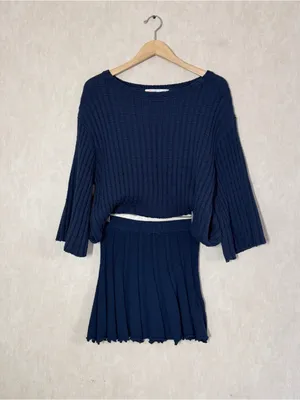 Free People Beach NWT Kenzie Sweater & Skirt Set in Darkest Night Navy S thumbnail 4