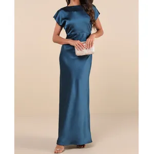 NEW Lulus Captivating Presence Dark Teal Satin Open Cowl Back Maxi Dress Large thumbnail 4