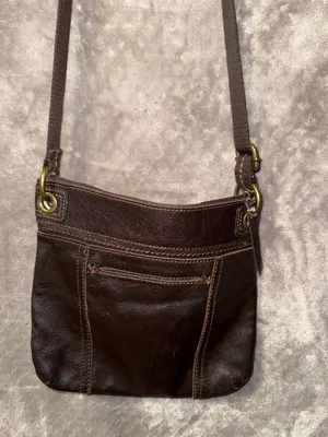 The Sak Kendra Brown Leather Crossbody Bag with Adjustable Canvas Strap thumbnail 5
