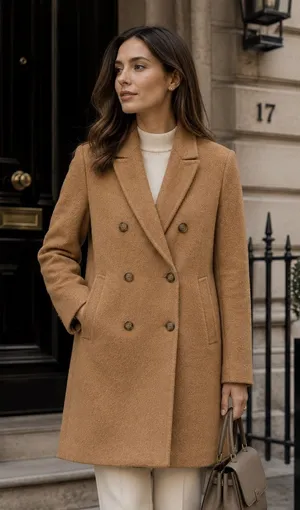 ZARA Basic Women’s XS Camel Double Breasted Long Coat Quiet Luxury Classic Chic thumbnail 1