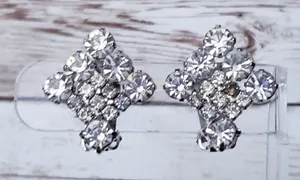 Vintage Clip On Earrings - Cluster of Clear Gems with Silver Tone - 1" thumbnail 1