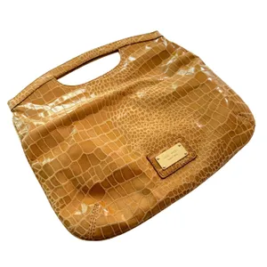 Nine West‎ Clutch Bag Women Tan Croc Embossed Foldover Classic Minimalist Preppy thumbnail 2