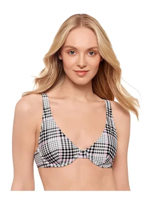 NWT Salt + Cove Plaid Underwire Bikini Swim Top 807027 Black White Multi L thumbnail 1