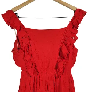 Altar'd State‎ Red Crinkle Fabric Ruffle Square Neck Mini Dress Size S thumbnail 4