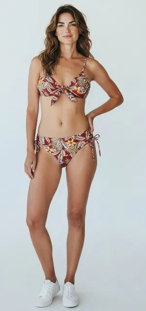 Aeropostale‎ Womens Burgundy Tropical Floral Tie Front Bikini Set XS 8169 thumbnail 1
