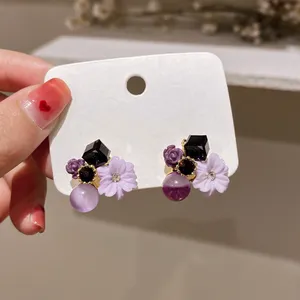 Purple Crystal Flower Stud Earrings for Women Girls,Flower Earrings thumbnail 1