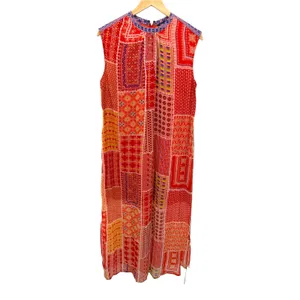 Tanvi Kedia Anthropologie Patchwork Beaded Maxi Dress Orange Red Size M AS IS thumbnail 3