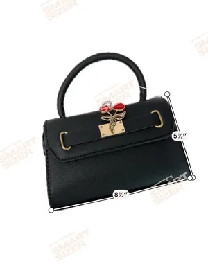 NWT Small Black Hand Bag With Cherry Gold Color Accents Magnet Closure Crossbody thumbnail 7