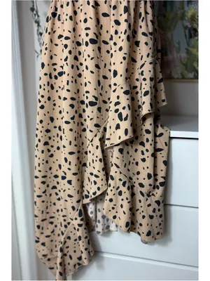 Shein Beige Black Cheetah Print Halter Ruffle Asymmetric Dress XL 12 Stretch thumbnail 5