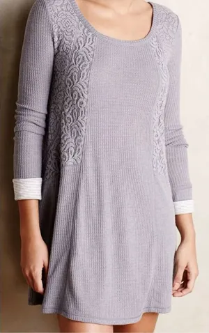 Anthropologie Eloise waffled knit swing lace dress tunic small thumbnail 1