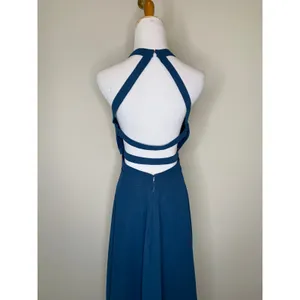 Azazie Teal Blue Strappy High Neck Halter Dress Sz 10A thumbnail 8
