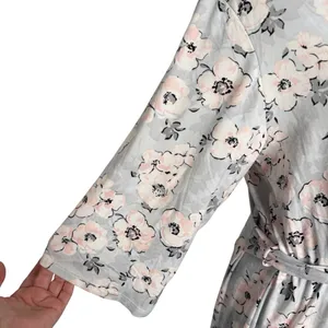 Rene Rafe Pink Blue Floral Short Robe Size L thumbnail 7