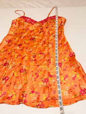 Victoria's Secret Vintage 2001 satin nightie, orange floral print, sz M thumbnail 4