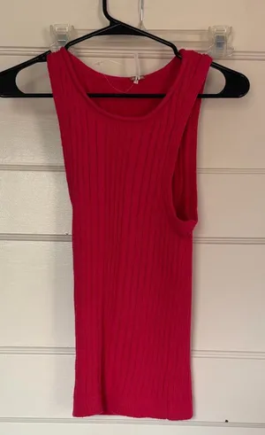 Free People Pink Ribbed Knit Tank Top thumbnail 1