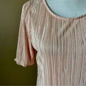 ANN TAYLOR | Baby Pink Crinkle Lettuce Hem Satin Blouse Sz M thumbnail 3