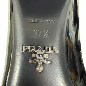 Prada Patent Square Front Enamel Logo Loafer Pump Black Size 37.5 thumbnail 10