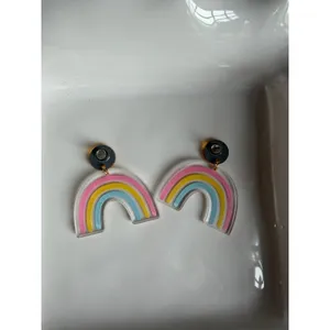 Pastel Rainbow Acrylic Dangle Earrings Pink Yellow Blue Statement Earrings thumbnail 2