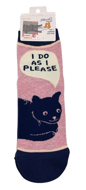 Blue Q Women's Novelty Ankle Socks "I Do As I Please" Cat Print Cattitude Cotton thumbnail 1