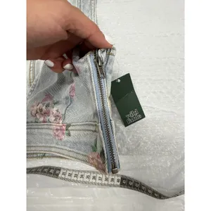 Wild Fable Floral‎ Denim Corset Crop Top Light Wash Purple Pink Small NWT thumbnail 3