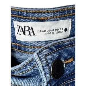 Zara Women's Size‎ 10 High Rise Wide Leg Cropped Denim Jeans Frayed Hem Blue thumbnail 3