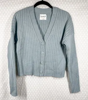 Abercrombie & Fitch Light‎ Green Ribbed Button Up Cardigan thumbnail 1