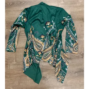 SOFT SURROUNDINGS Chouteau‎ Jacket - Green Faux Suede, Open, Artsy Design, L thumbnail 5