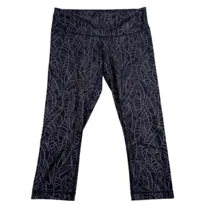 Lululemon Crop Leggings Womens Size 8 Black‎ Gray Palm Leaf Print thumbnail 2