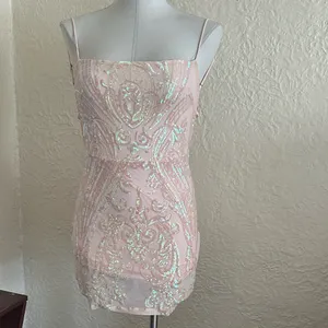 Lucy in the Sky Pale Pink Iridescent Sequin Mini Dress Medium thumbnail 5