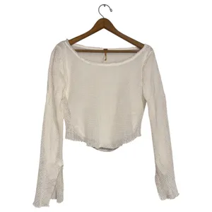 Free People Beau Ivory Mesh‎ Open Knit Long Sleeve Scoop Neck Top XS OB1647781 thumbnail 4