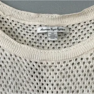 American Eagle Size Small Cream Peplum Sweater Boho Coquette Crochet Romantic thumbnail 3