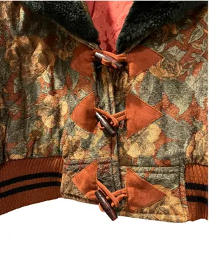 Vtg 80s 90s Kofoo Cropped Tapestry Bomber Jacket Faux Fur Collar Floral Size S/M thumbnail 5