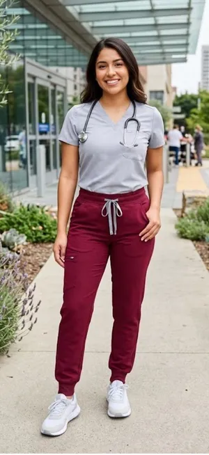 Figs Burgundy Drawstring Scrub Joggers thumbnail 1
