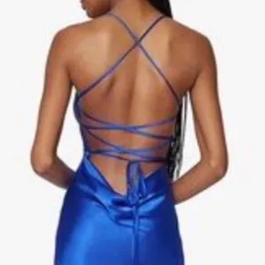 DANIELLE BERNSTEIN Blue Satin Lace Up Midi Dress thumbnail 4