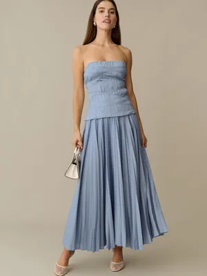 O.p.t. Few Moda Blue Size 2 ADA Pleated Strapless Midi Dress thumbnail 3