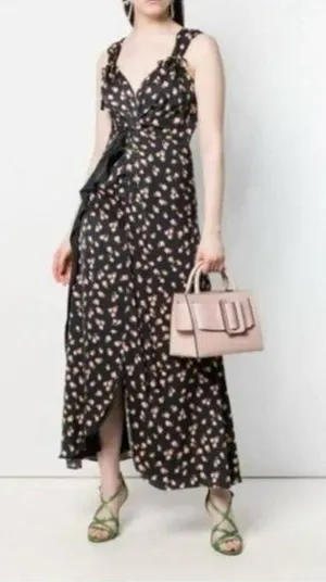 Self Portrait Twisted Ruffle Floral Jacquard Dress 10 Maxi Satin Twill Slit thumbnail 1