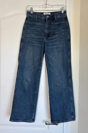 Reformation Alyssa Patch Pocket High Rise Wide Leg Jeans Anguilla Wash thumbnail 1
