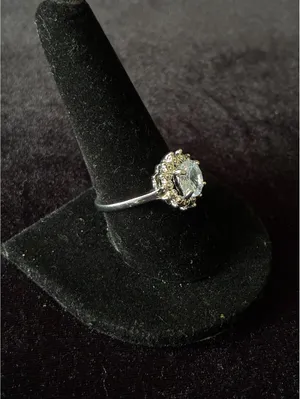 Vintage Style Faux Aquamarine Halo Cocktail Ring Silver Tone Size 10 thumbnail 2