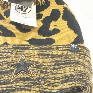 '47 Dallas Cowboys Tan Rosette Cuffed Knit Hat with Pom‎ Animal Print NEW thumbnail 2