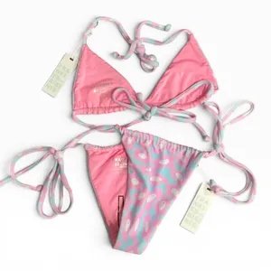 New Frankies Bikinis Tia Terry Triangle Top Small Bottom Medium Smiley‎ Floral thumbnail 4