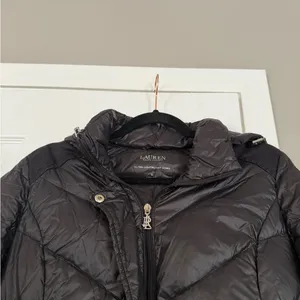 Ralph Lauren Ultra Light Weight 90% Down Fill Black Long Puffer Jacket With Hood thumbnail 2