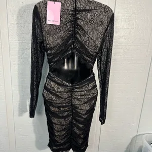 Avec Les Filles RUCHED LACE CUTOUT BACK MINIDRESS IN BLACK Size Small NWT thumbnail 8