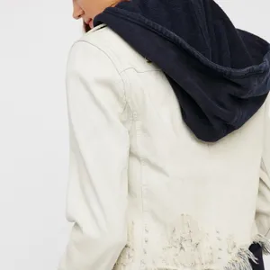 Free People Double Weave Denim Jacket Hoodie Distr thumbnail 8