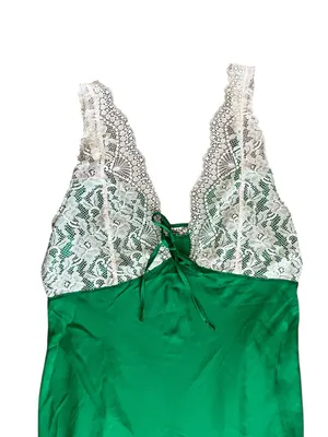 Free People FP Women’s Countryside White Green Satin Maxi Slip Dress Size Large thumbnail 3