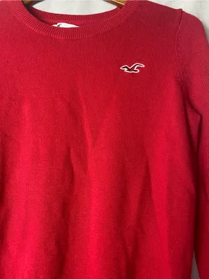 Hollister Red Preppy Cozy Academia Crewneck Knit Campus Sweater Fall Logo M thumbnail 3