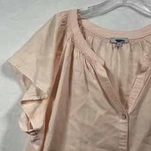 Rails Peach Tencel Linen Smocked Flutter‎ Sleeve Button Front Blouse XL thumbnail 9