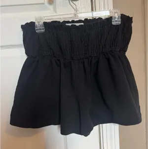 The pants store posh short cottonish Black Smocked Waistband Shorts thumbnail 1
